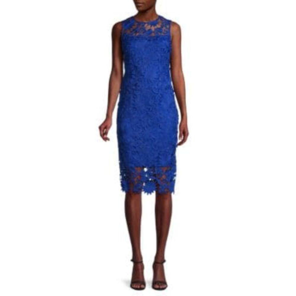 CALVIN KLEIN Womens Blue Lined Sleeveless Above The Knee Party Sheath Dress 4